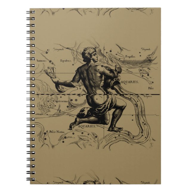 Aquarius Constellation Map Hevelius 1690 auf Taupe Notizblock (Vorderseite)