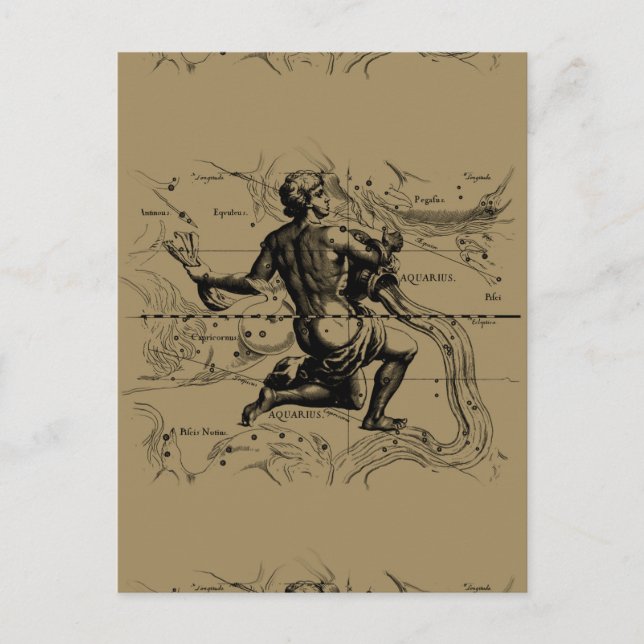 Aquarius Constellation Map von Hevelius Postkarte (Vorderseite)