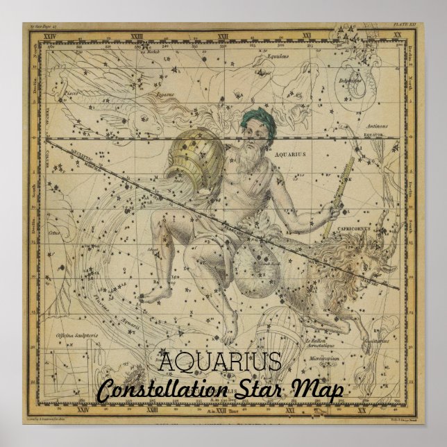 Aquarius Constellation Star Map Januar Poster (Vorne)