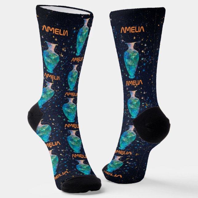 Aquarius Constellation Zodiac Wasserfarbgalaxie Socken (Gewinkelt)