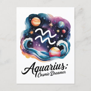 Aquarius Cosmic Dreamer Watercolor Zodiac Sign Postkarte