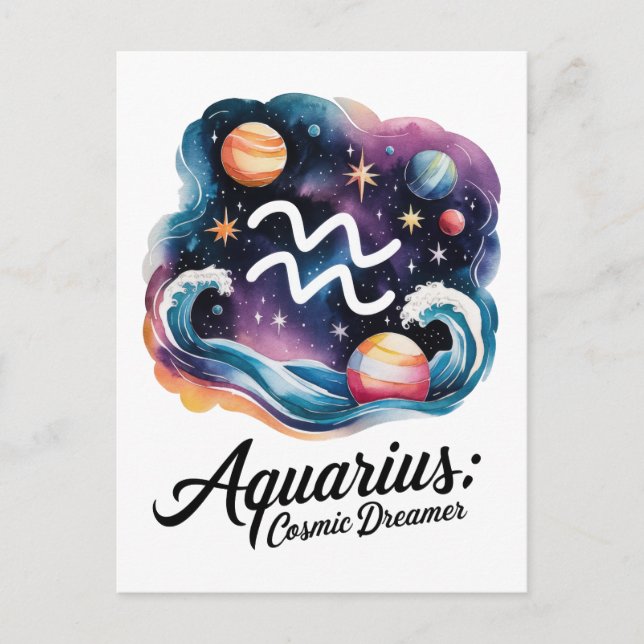 Aquarius Cosmic Dreamer Watercolor Zodiac Sign Postkarte (Vorderseite)