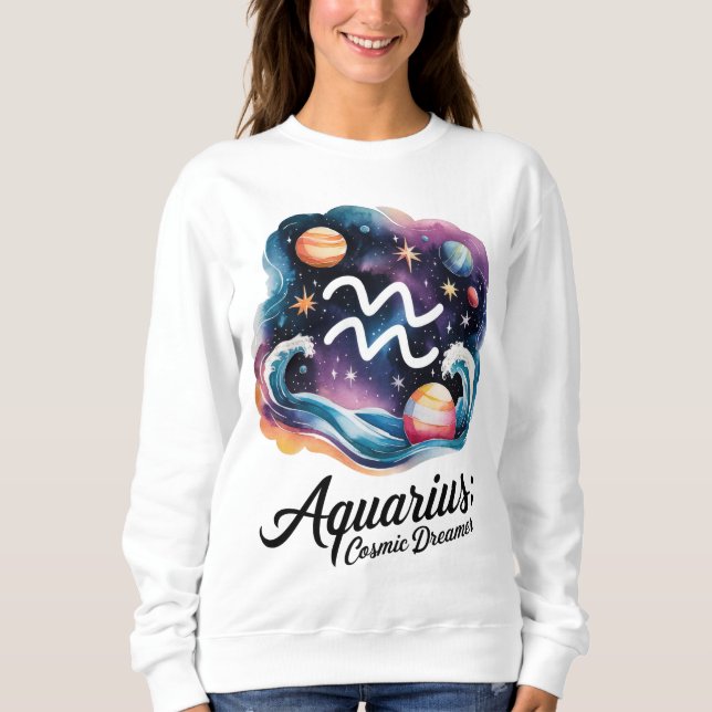 Aquarius Cosmic Dreamer Watercolor Zodiac Sign Sweatshirt (Vorderseite)