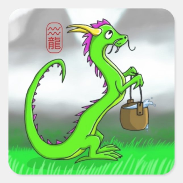 Aquarius/Drache Quadratischer Aufkleber (Vorderseite)