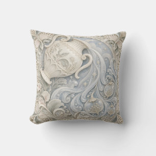 Aquarius Elfenbein Blau Porzellan Relief Stil Kissen