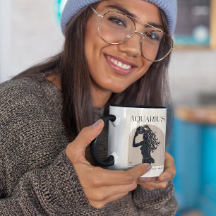 Aquarius Feminine Zodiac Black/Brown Design 15oz Tasse