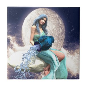 Aquarius - Frauen gießen Wasser aus einem Jug Fliese