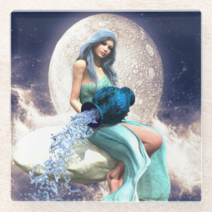 Aquarius - Frauen gießen Wasser aus einem Jug Glasuntersetzer