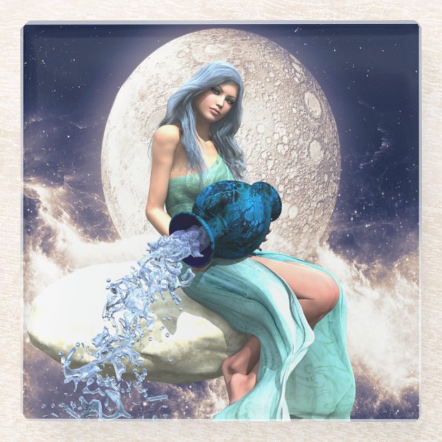 Aquarius - Frauen gießen Wasser aus einem Jug Glasuntersetzer (Vorderseite)