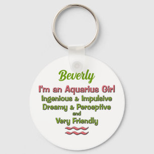 Aquarius für Mädchen in rosa und grüner Vegetation Schlüsselanhänger