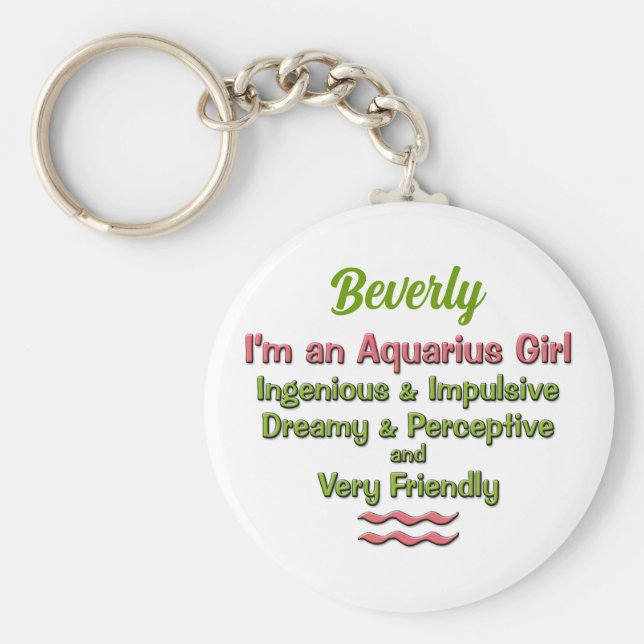 Aquarius für Mädchen in rosa und grüner Vegetation Schlüsselanhänger (Vorne)