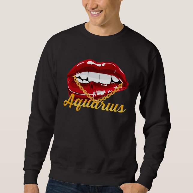 Aquarius Girl Juicy Lips Gold Chain Astrology Zodi Sweatshirt (Vorderseite)
