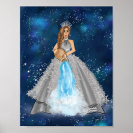 Aquarius Goddess Mode Illustration in Navy Blue Poster