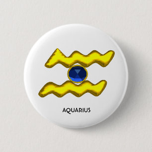 AQUARIUS / GOLD ZODIAC BIRTHDAY JEWEL BUTTON