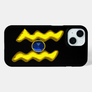 AQUARIUS / GOLD ZODIAC BIRTHDAY JEWEL iPhone 15 HÜLLE