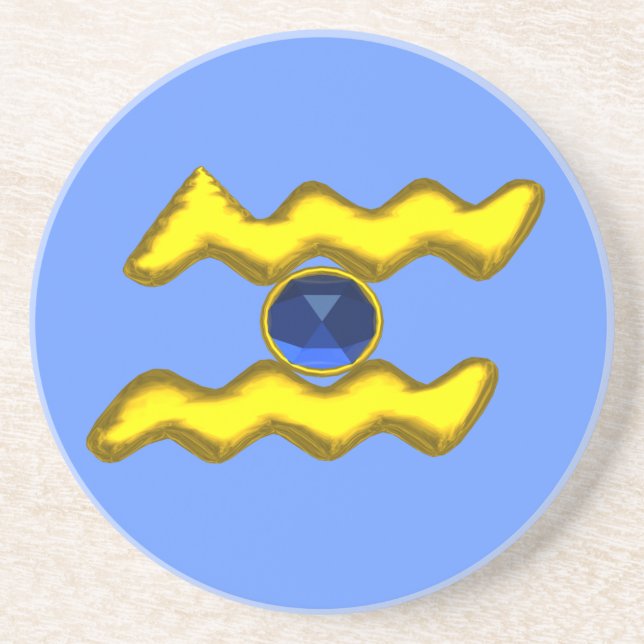 AQUARIUS / GOLD ZODIAC BIRTHDAY JEWEL GETRÄNKEUNTERSETZER (Vorne)