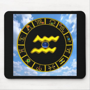 AQUARIUS / GOLD ZODIAC BIRTHDAY JEWEL MOUSEPAD