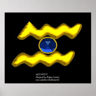 AQUARIUS / GOLD ZODIAC BIRTHDAY JEWEL POSTER