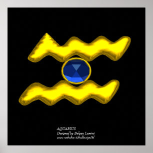 AQUARIUS / GOLD ZODIAC BIRTHDAY JEWEL POSTER