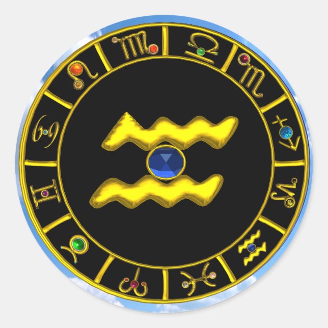AQUARIUS / GOLD ZODIAC BIRTHDAY JEWEL RUNDER AUFKLEBER (Vorderseite)