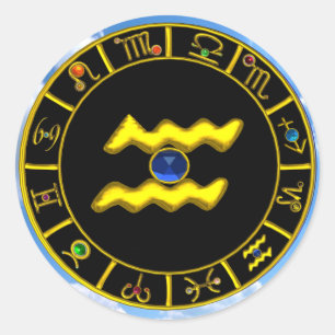 AQUARIUS / GOLD ZODIAC BIRTHDAY JEWEL RUNDER AUFKLEBER