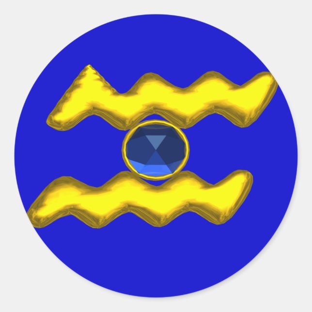 AQUARIUS / GOLD ZODIAC BIRTHDAY JEWEL RUNDER AUFKLEBER (Vorderseite)