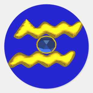 AQUARIUS / GOLD ZODIAC BIRTHDAY JEWEL RUNDER AUFKLEBER