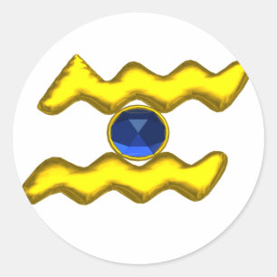 AQUARIUS / GOLD ZODIAC BIRTHDAY JEWEL RUNDER AUFKLEBER