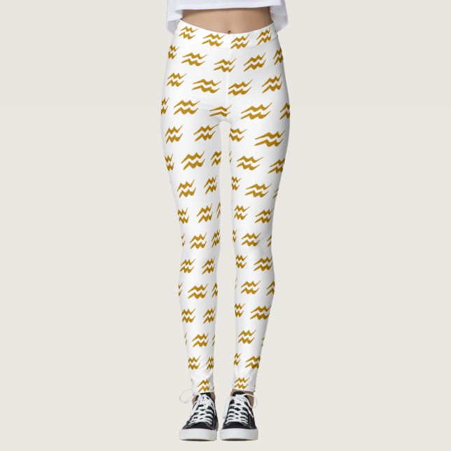 Aquarius Golden Zodiac Zeichen Golden Symbol Leggings (Vorderseite)