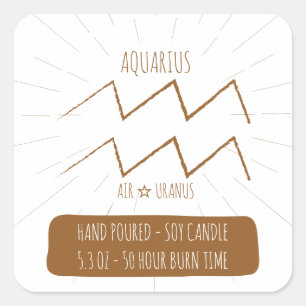 Aquarius Handgegossenes Horoskop-Sojakerzenetikett Quadratischer Aufkleber