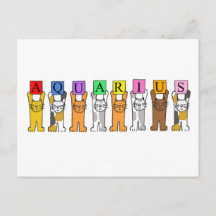 Aquarius Happy Birthday Cartoon Cats Postkarte