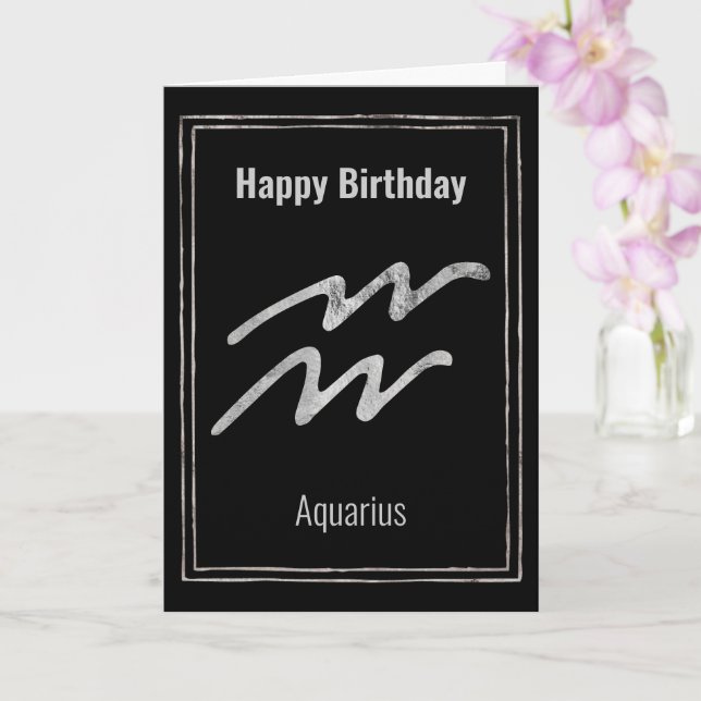 Aquarius Happy Birthday Silber zodiac Sternzeichen Karte (Orchidee)