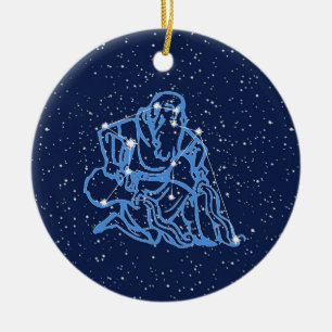 Aquarius Konstellation und Sternzeichen mit Sterne Keramik Ornament