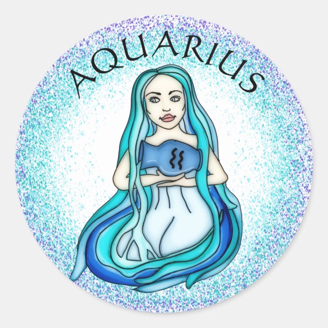 Aquarius Lady mit Wasservase Runder Aufkleber (Vorderseite)