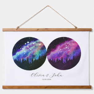 Aquarius Leo Personalisierte Paare Horoskop Wandteppich Mit Holzrahmen