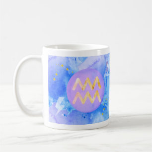 Aquarius Lila Blue Watercolor Astrologie Zodiac Kaffeetasse
