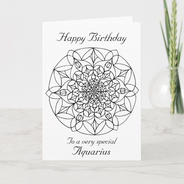 Aquarius Mandala: Color your own Birthday Card Karte (Vorderseite)