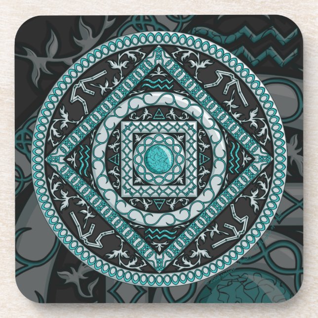 Aquarius Mandala Square Untersetzer (Vorderseite)