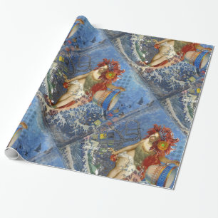 Aquarius Meerjungfrau Gothic Blaue Kunst Geschenkpapier
