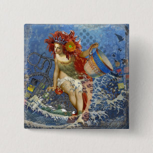 Aquarius Mermaid Gothic Blue Art Button