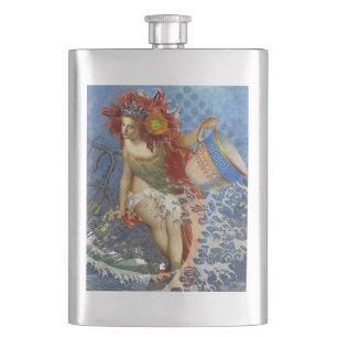 Aquarius Mermaid Gothic Blue Art Flachmann