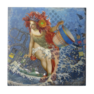 Aquarius Mermaid Gothic Blue Art Fliese