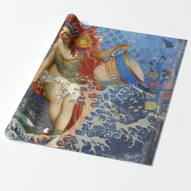 Aquarius Mermaid Gothic Blue Art Geschenkpapier (Ungerollt)