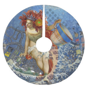 Aquarius Mermaid Gothic Blue Art Polyester Weihnachtsbaumdecke