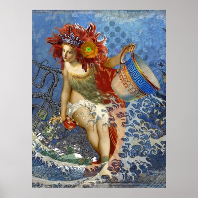 Aquarius Mermaid Gothic Blue Art Poster (Vorne)