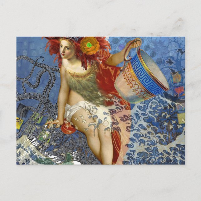 Aquarius Mermaid Gothic Blue Art Postkarte (Vorderseite)