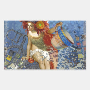 Aquarius Mermaid Gothic Blue Art Rechteckiger Aufkleber