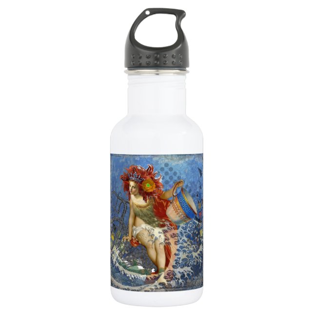 Aquarius Mermaid Gothic Blue Art Trinkflasche (Vorderseite)