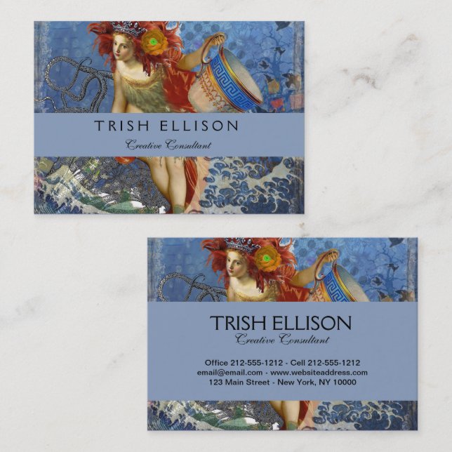Aquarius Mermaid Gothic Blue Art Visitenkarte (Vorne/Hinten)