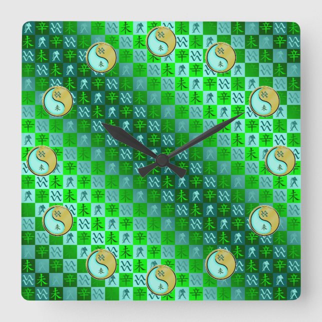 Aquarius & Metal Goat Quadratische Wanduhr (Vorderseite)